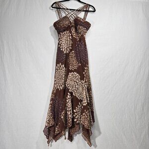 Vintage S.L.Fashions Y2K Steampunk Whimsigoth BROWN Babydoll Midi Dress Size 12.